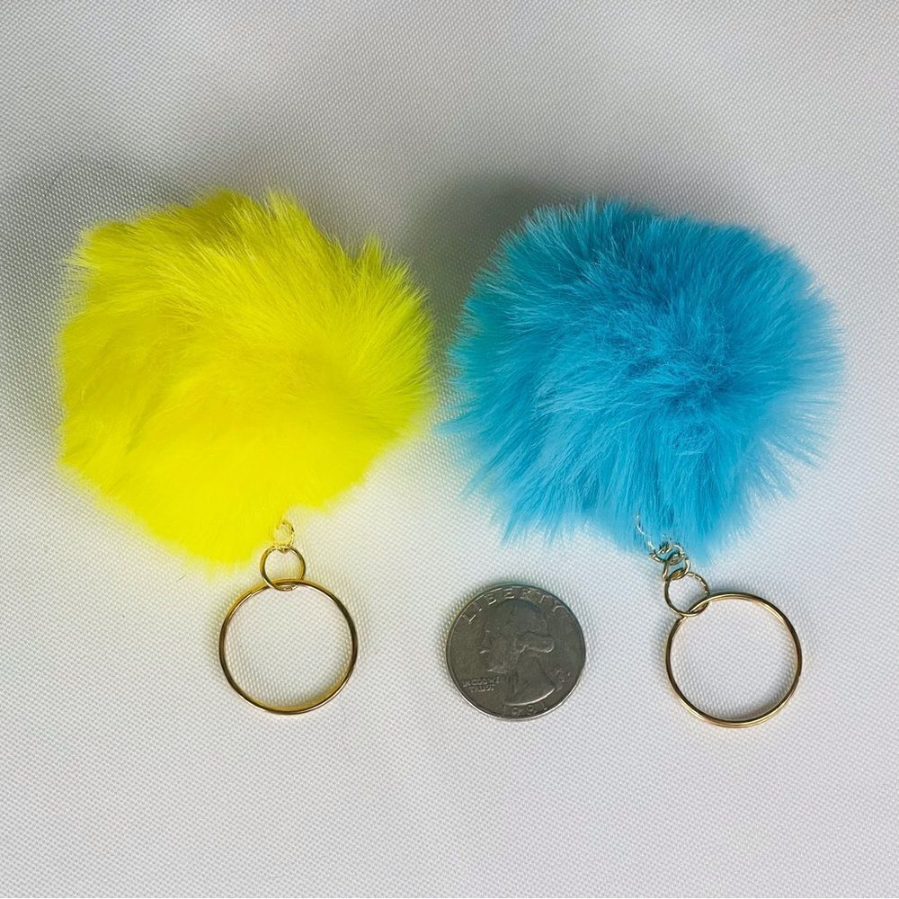 Turquoise & Yellow Fuzzy Small Pom Keychain Set
